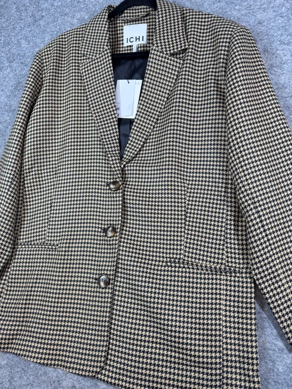 ICHI Houndstooth Blazer Jacket Size 40 Tailored Preppy Academia Oversized Fit - Picture 6 of 15
